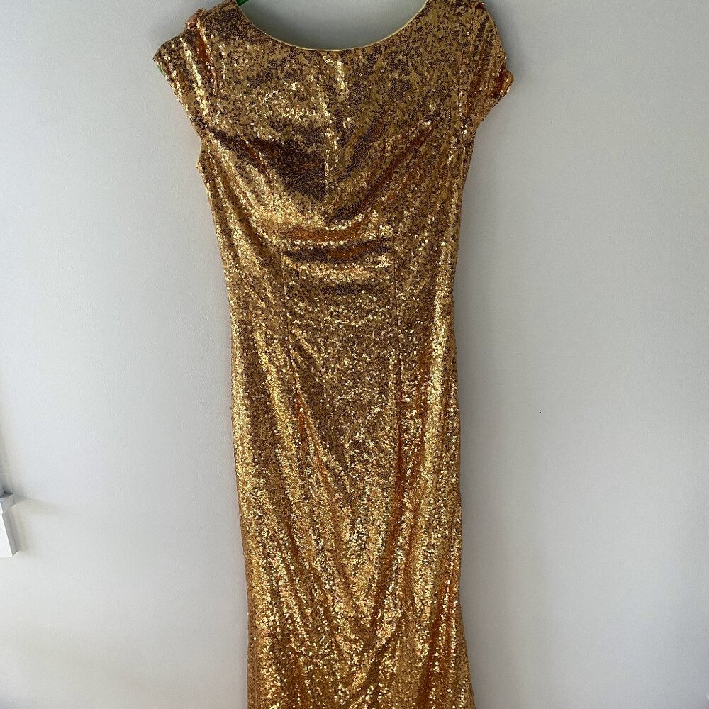 formal gold sequin floor length dress size 8